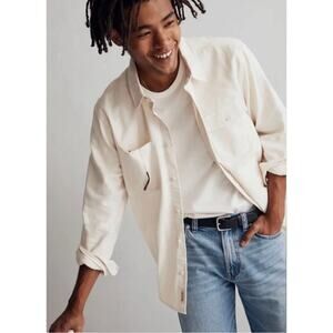Madewell Cotton Button Up Work Shirt Easy Fit Cream Men's Size Small